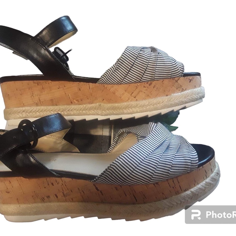 Marc Fisher Navy and White Stripe Sandals